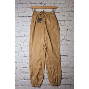 n: philanthropy Martin Camel Tan Brown Vegan Leather Jogger Pants Zipper Accent